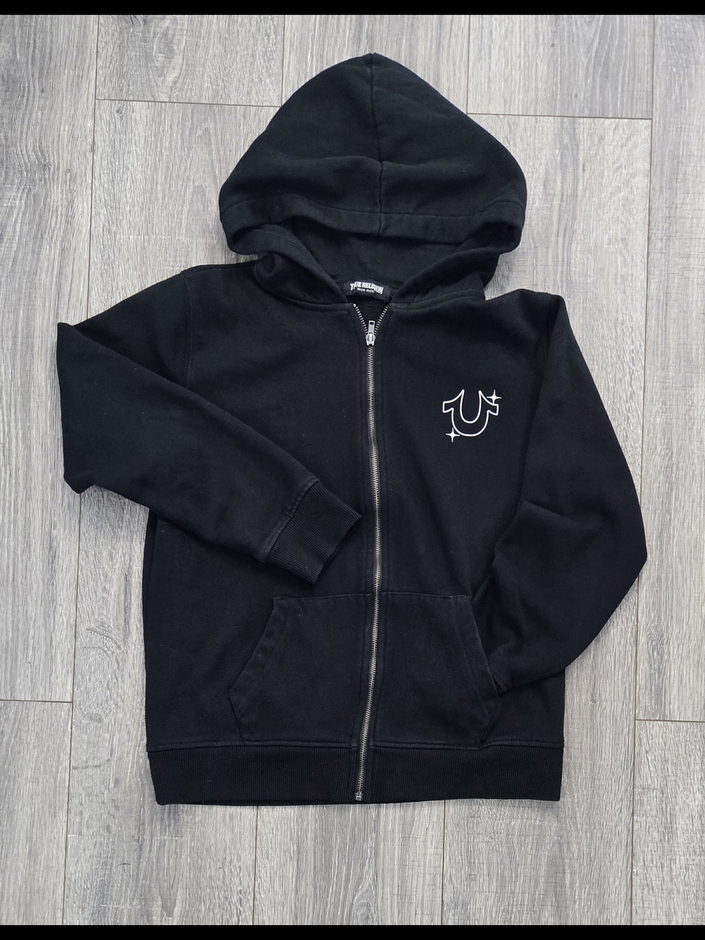 True Religion Boys XL Black Buddha Graphic Full-Zip Hoodie Y2K #566